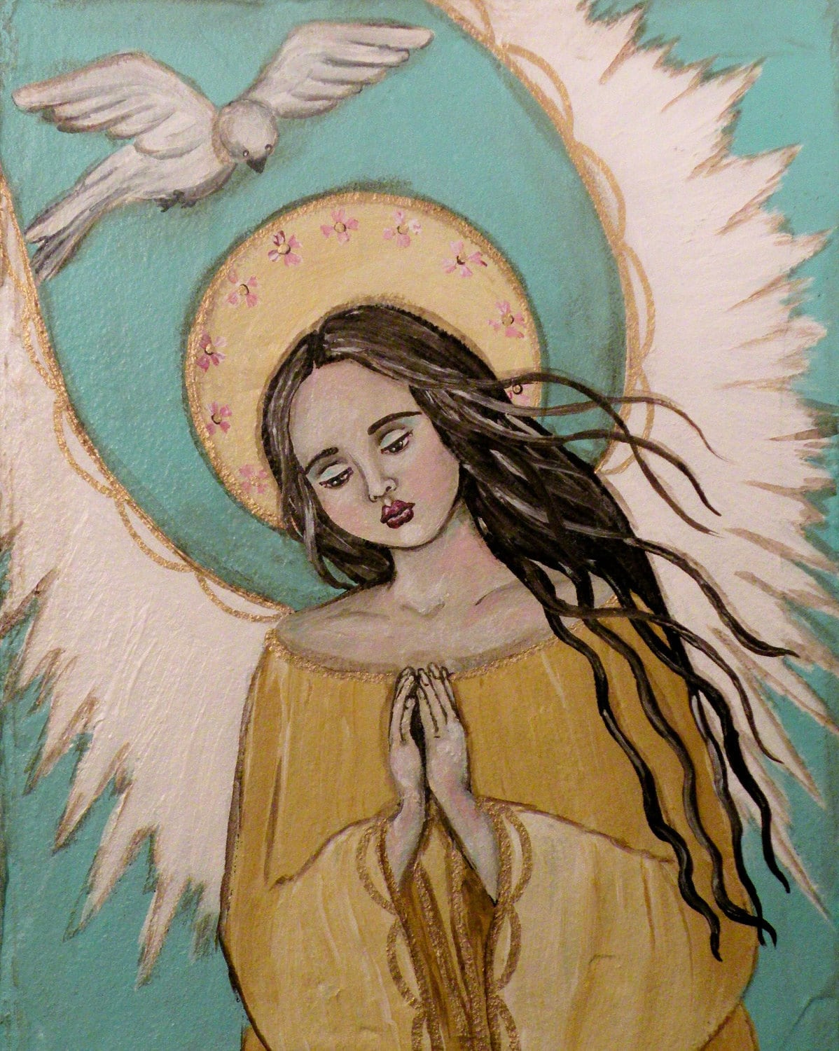 Folk Art Angel Dove Angels Prayer PRINT Of.
