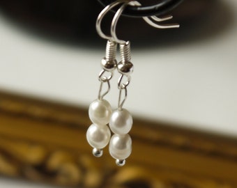 delicate ivory white freshwater rice pearl silver fish hook dangle earrings