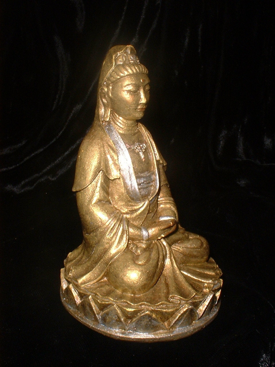 Quan Yin Buddha Statue Goddess of Compassion in Burnished Gold