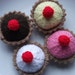 Tarts/ cakes hand knitted. 4 full size. UK seller
