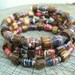 Recycled Paper and wooden beads memory wire bracelet - from recycled magazines - wrap around bracelet - one size fits all