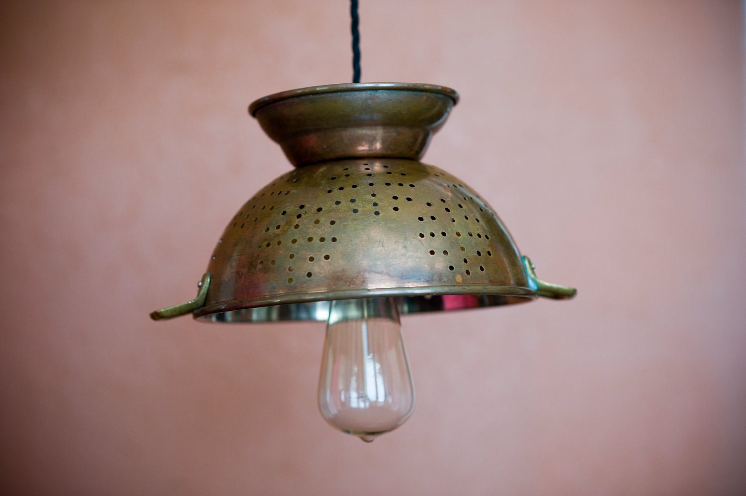 Colander Light Pendant Copper Edison Style Bulb