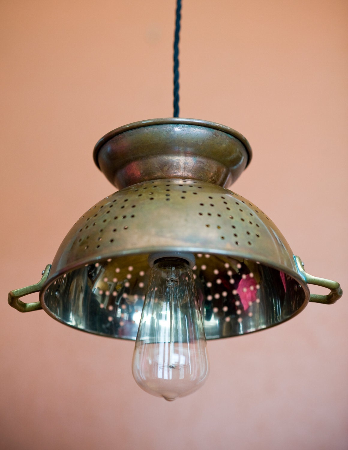 Colander Light Pendant Copper Edison Style Bulb