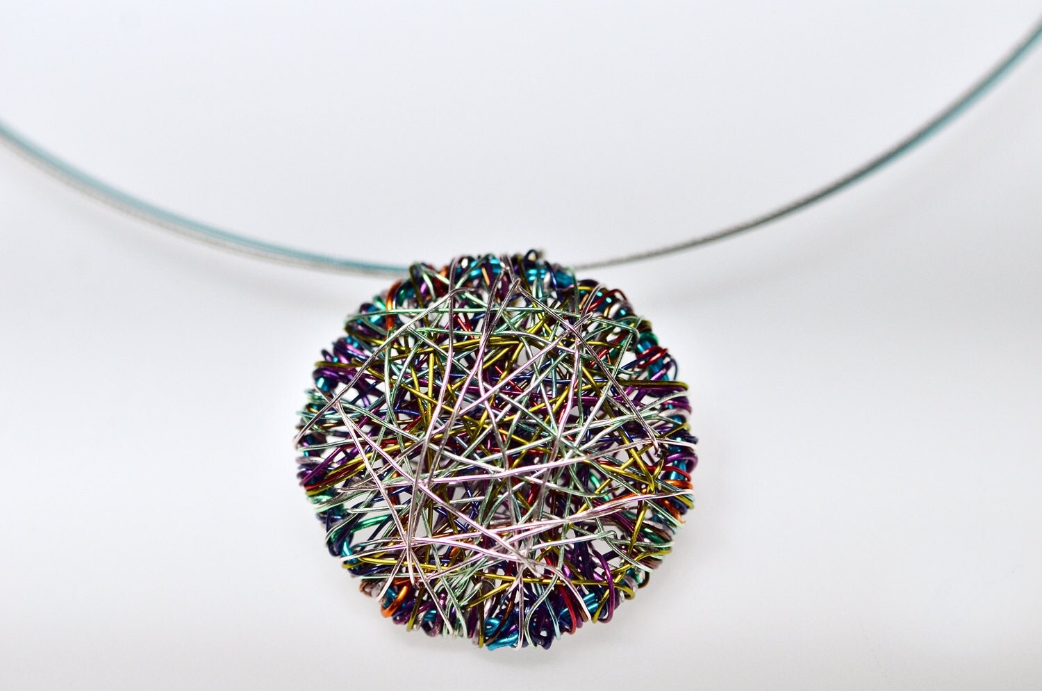 Round necklace Art necklace Wire art jewelry by Vmikro on Etsy