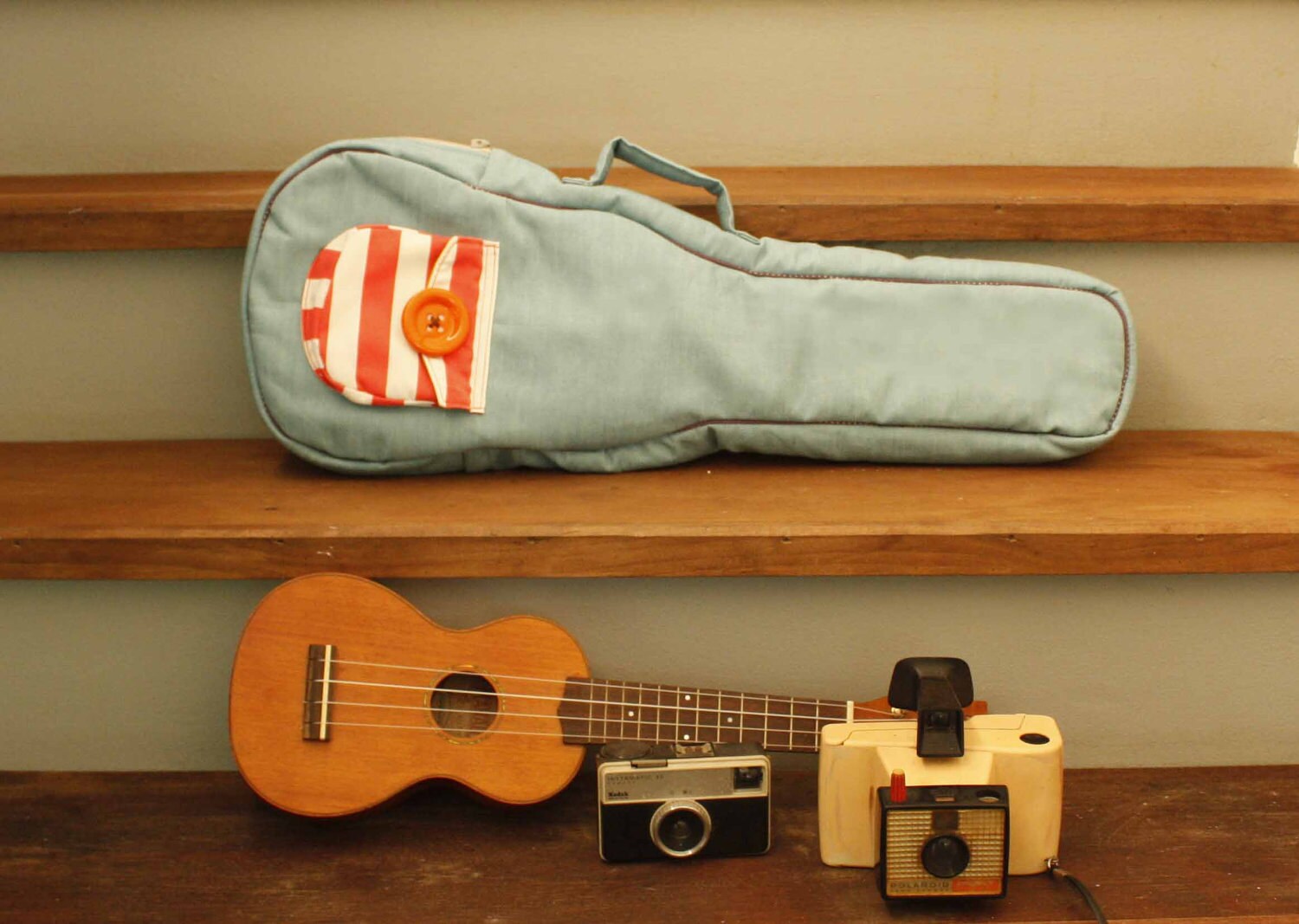 Spring Song Pastel Blue Japanese Denim Ukulele Bag Concert