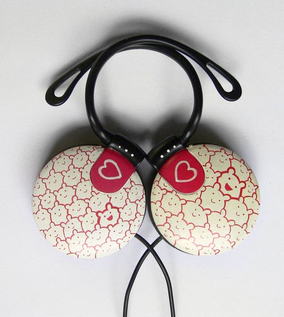Girly headphones earphones heart cartoon custom made painted