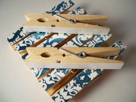 Clothesline Kit. Damask Metallic Clothespins. Photo Frame.