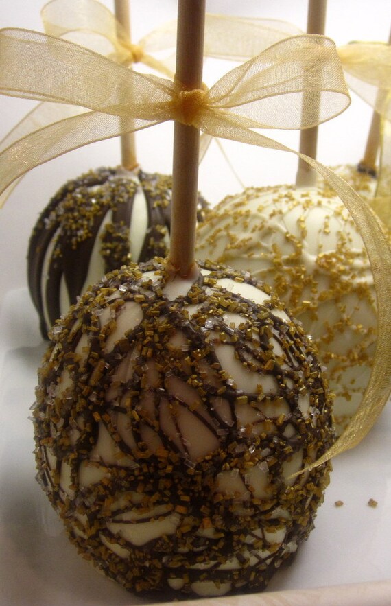 Candy Apples with Gold Sugar Glitter- White, Gold and Chocolate Swirls ...