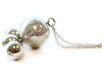 Long Silver Necklace Sterling Silver Jewelry Chain Jewellery Pendant Spheres Orbs Beads Round Everyday Fashion