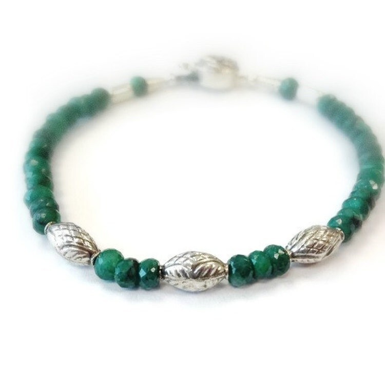 Green Emerald Bracelet May Birthstone Sterling by jewelrybycarmal