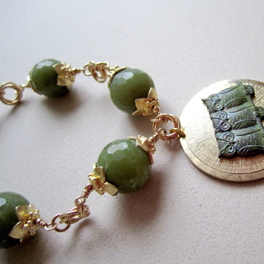Olive Green Bracelet Yellow Gold Jewelry Jade Gemstone