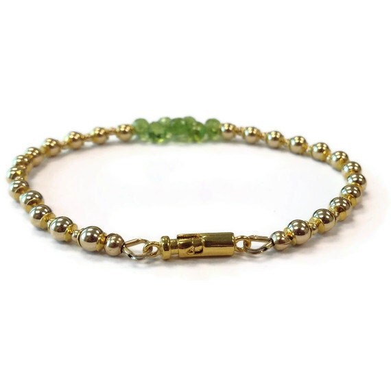 Green Peridot Bracelet August Birthstone Jewelry Yellow Gold