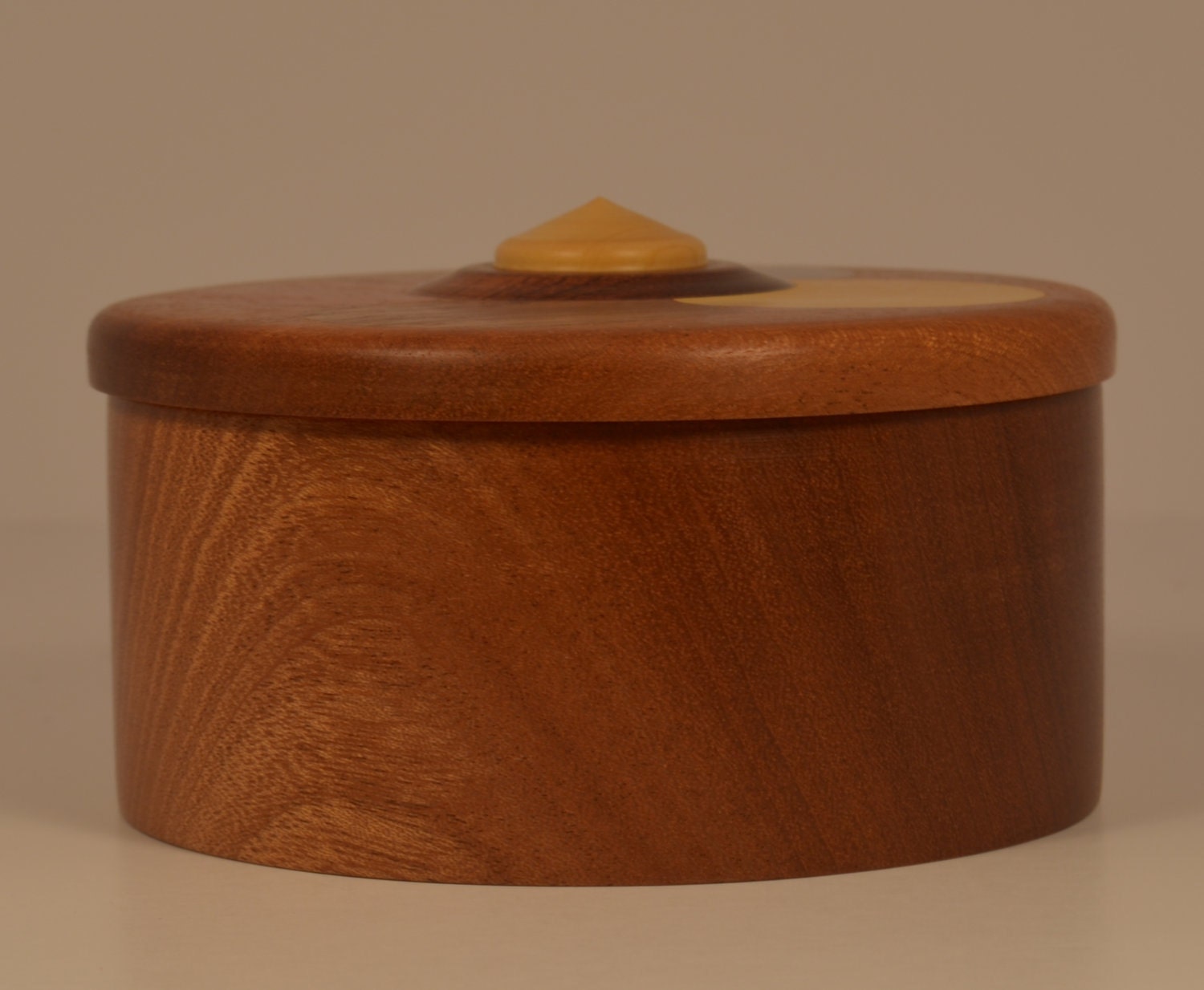 Round Wooden Jewelry box with inlaid lid by EurekaAveWoodTurning