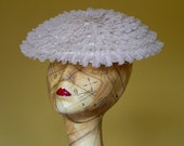 S A L E : 1950s White Fascinator Hat in Polka Dot Chiffon