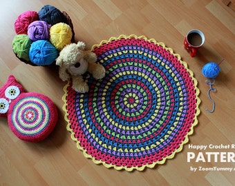 Crochet Pattern - Happy Crochet Rug (Pattern No. 030) - INSTANT DIGITAL DOWNLOAD