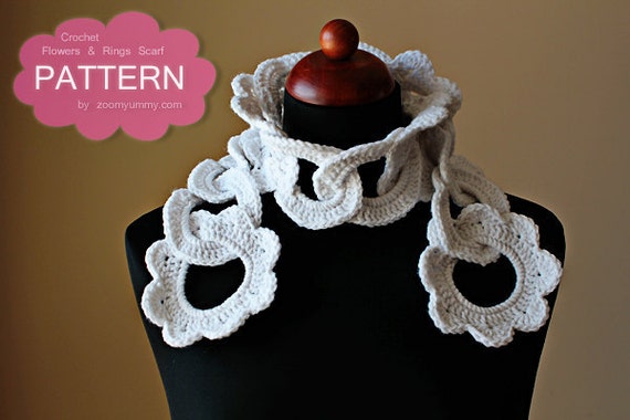 Crochet Pattern Flowers And Rings Scarf Pattern No. 037