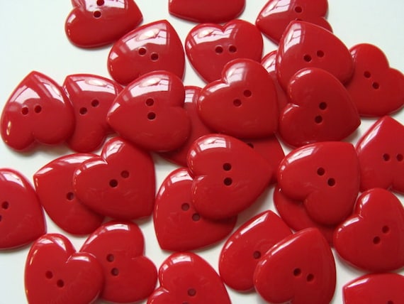 12 Heart Shaped Buttons 31mm Red Buttons by CreativeTrims