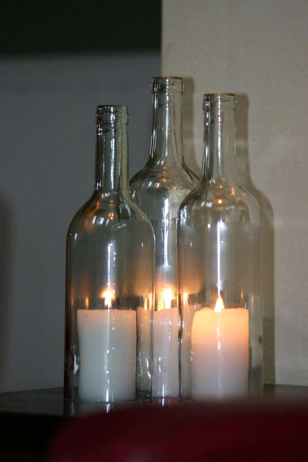 Glass Wine Bottle Candles Set of 3