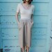 Vintage Khaki Mid Length Pocket Skirt Striped Waistband XS/S