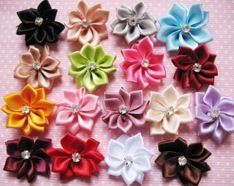 40pcs satin ribbon flowers/Rhinestone-Mix R004-1