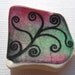 Miniature art on English sea pottery - Abstract chunky swirl on pink & green - hand painted