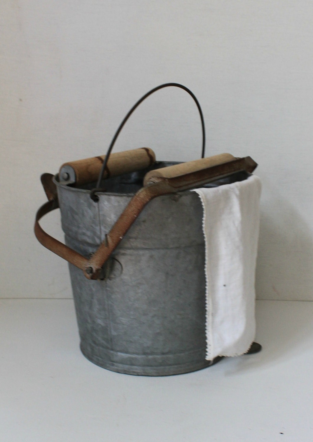 Vintage Galvanized Wringer Mop Bucket