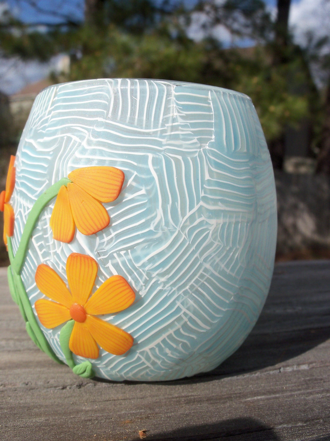 Votive Candle Holder polymer clay Summer Flowers