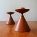 Danish Modern Turned Teak Wood Candle Holders