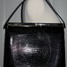 Vintage 1950s Large Black Lizard Skin Sterling Brand Purse Handbag Tote Great Condition