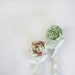Tiniest Rose Bobby Pin Set- Green and Pink Fabric Roses on White Metal Bobby Pins with Leaves
