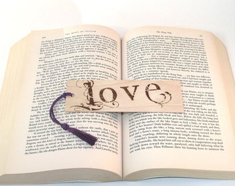 Wooden Bookmark - Hand Pyrography - Love