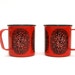 Pair of Kaj Franck Enamel Cup - Red with Black and White Tree -Mid Century Finel Enamelware - Made in Finland