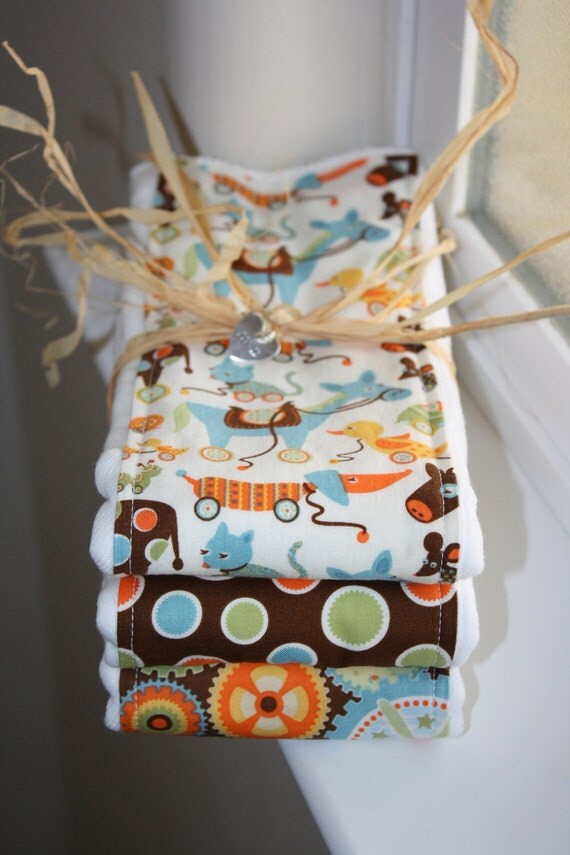Baby Burp Cloths 3 Pack Coordinating Mod Tod by modernmadebaby