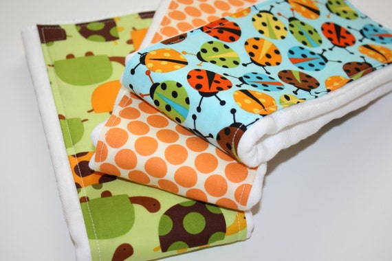 Baby Burp Cloths 3-Pack Coordinating Turtles by modernmadebaby