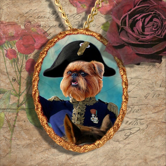 Brussels Griffon Pendant Necklace Handcrafted Ceramic - Brooch Optional by Nobility Dogs