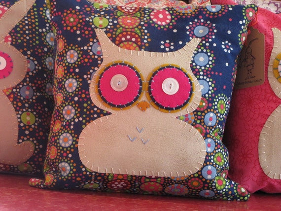 Blue Modern Fabric Owl Pillow by amerrysundayknight on Etsy