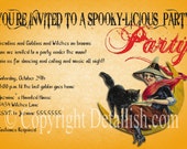 PRINTABLE Halloween Witch Black Cat Party Invitation - Print as many as you need Il_170x135