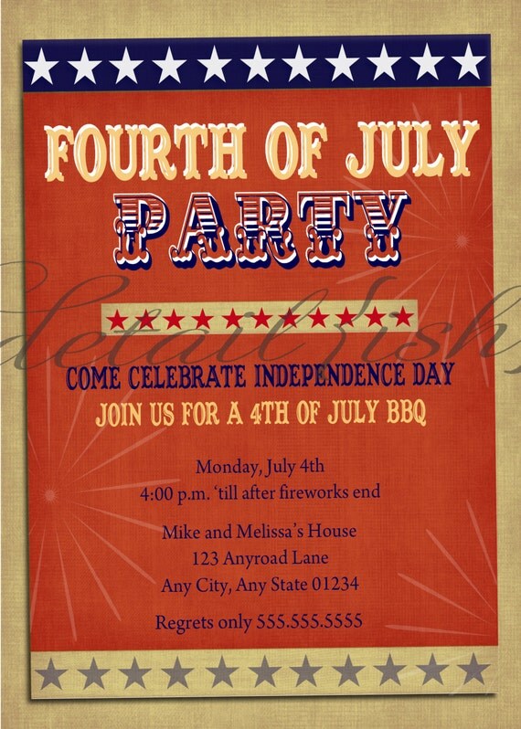 Items similar to printable invitation fourth of july vintage style