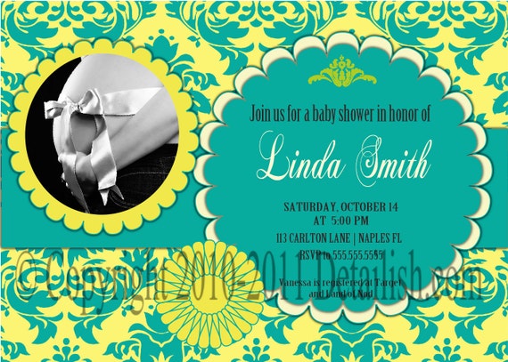 Modern Photo Blushing Floral Damask Baby Shower Invitation - Invitation - UPRINT Il_570xn