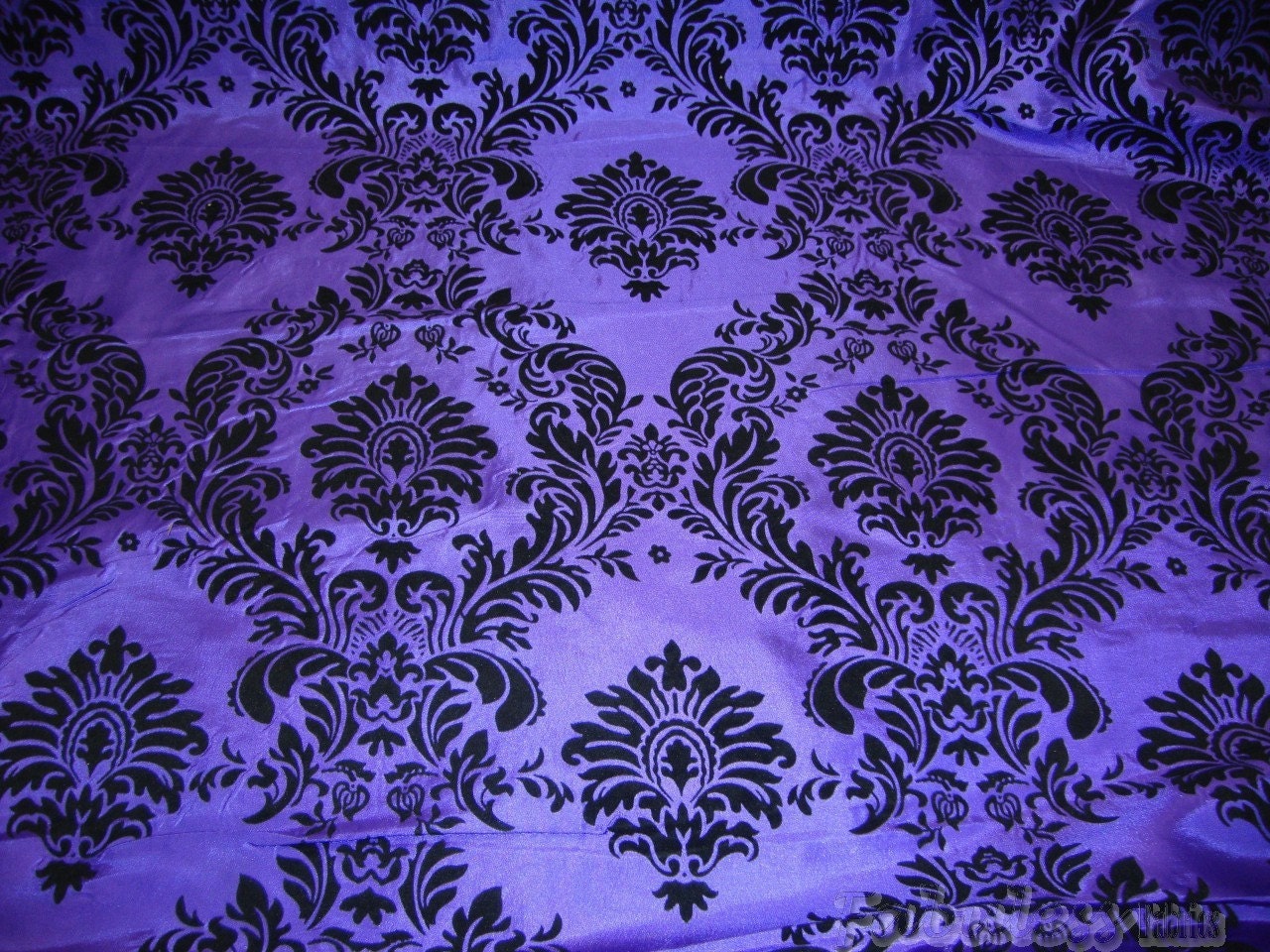 Purple Taffeta Black Flocking Damask fabric per by fabulessfabrics