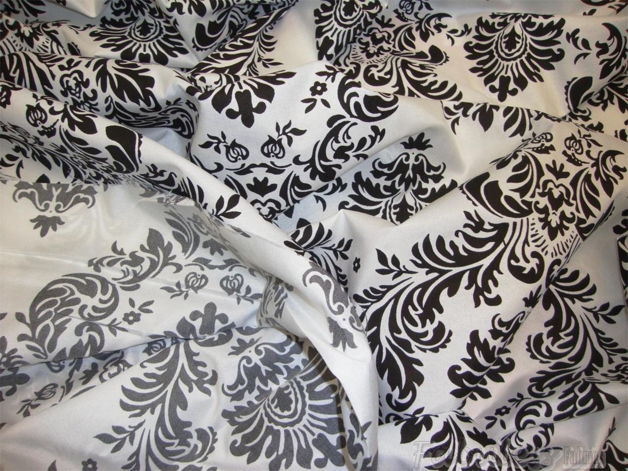 Damask White Black Poly Cotton Fabric by fabulessfabrics on Etsy
