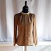 1970s "Mocha and Cream" Silky Secretary BLOUSE with Delicate Lace Peter Pan Collar.