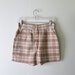 S A L E // 1970s Shorts // Tan and White Plaid High Waisted Shorts.