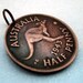 Antique 1943 Australia half penny COPPER COIN NECKLACE, pendant, kangaroo, original patina - kanga - hoodie