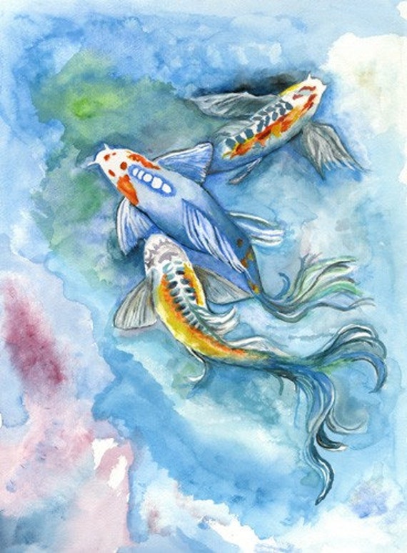 Items similar to Koi Fish Watercolor Print - 18 x 24 Archival Giclée on ...