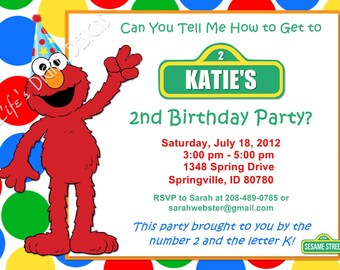Elmo Birthday Invitation Red Green Yellow Blue Dots Photo Option Customizable Printable