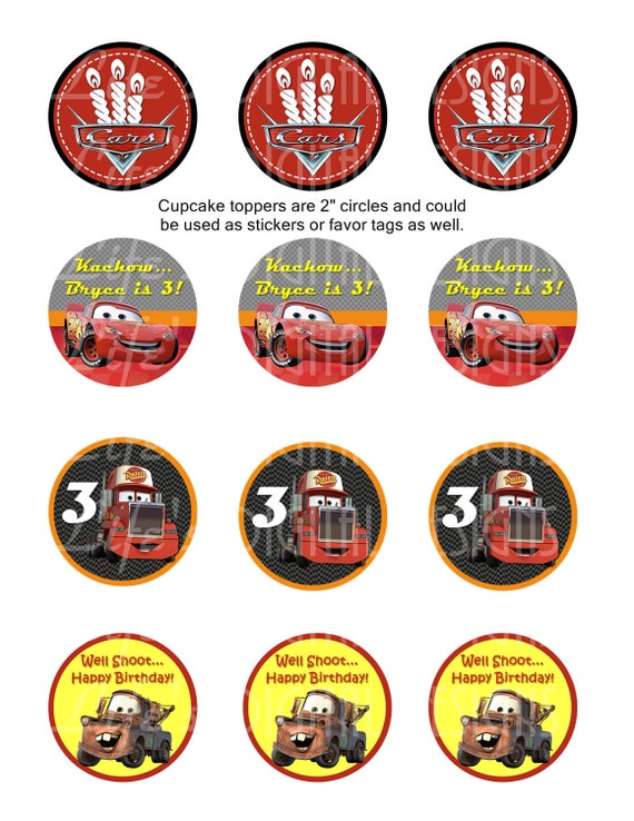 Cars Cupcake Toppers 2 Lightning McQueen Mater Birthday