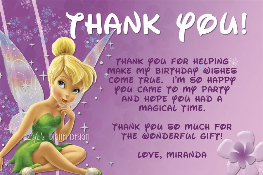Tinkerbell Fairy Thank You Card With Photo Option Customizable