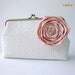 Vintage bridal Inspired clutch - White Lace Clutch with Detachable Pink Silk Flower Brooch (Choose your color) / rustic shabby chic wedding