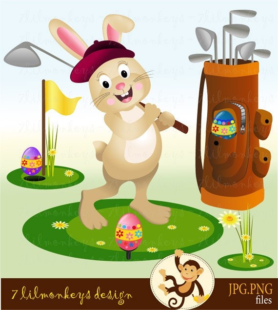 Items similar to Easter Bunny Playing Golf - Digital Clip Art Set
